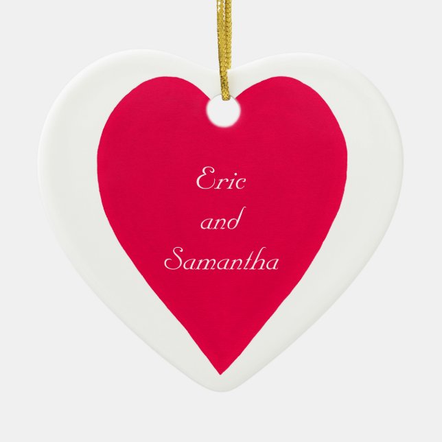 Namn & Date Red Heart Ornament (Framsidan)