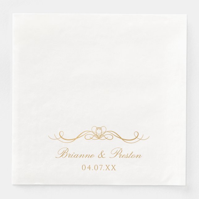 Namn Datum Modern Elegant Guld Script Bröllop Pappersservett (Framsida)