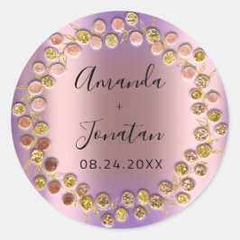 Namn Datum Rosa Guld Krans Bröllop Lila Runt Klistermärke