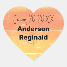 Namn Datum Sommar-Rustic Gult Peach Bröllop Hjärtformat Klistermärke