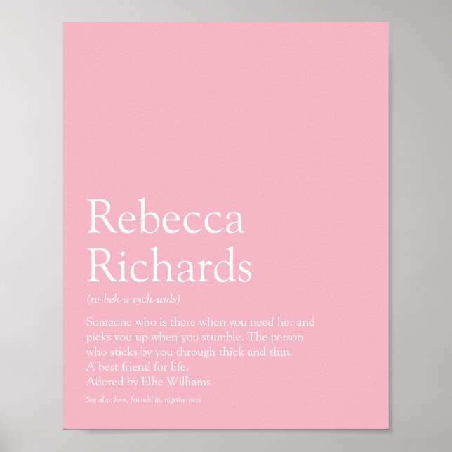 Namn Definition Girlig Rosa Modern Typografisk Poster (Framsidan)