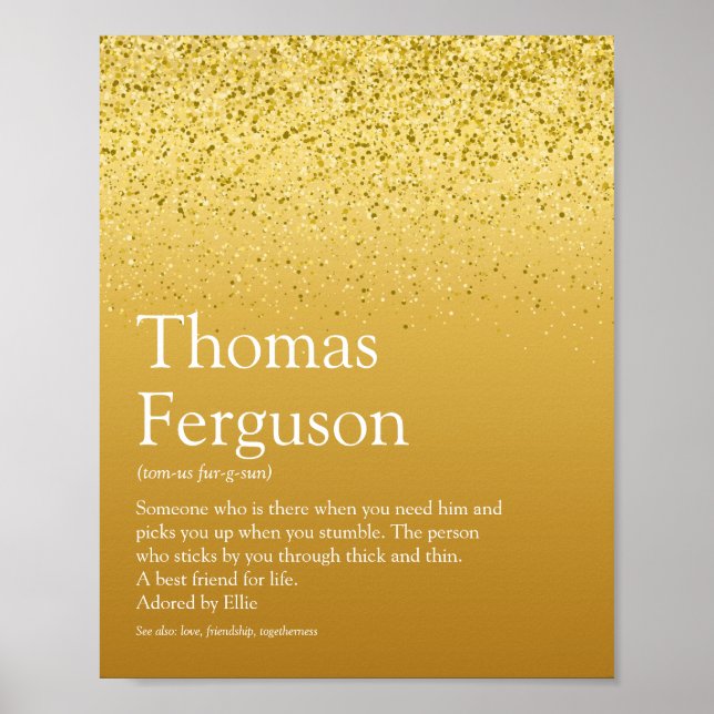 Namn Definition Guld Glitter Glitzy Modern Roligt Poster (Framsidan)