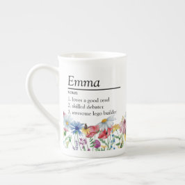 Namn Definition med Rustic Wildblomma Gräns Benporslin Mugg