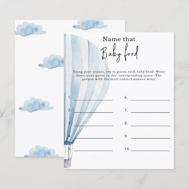 Nämn den barnmaten - baby shower spel (Fram/baksida)