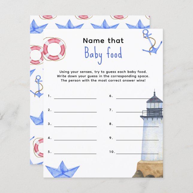 Nämn den barnmaten - baby shower spel (Fram/baksida)