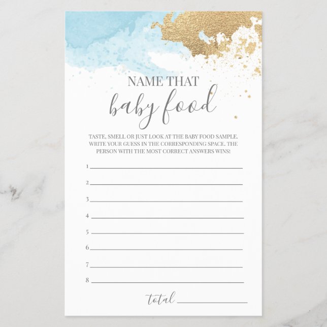 Nämn den där barnmats-spelet för baby shower flygblad (Framsidan)