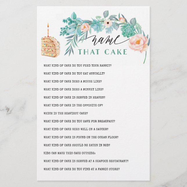 Nämn den tårta Bröllopsduschspel (Framsida)