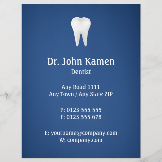 Namn Dentist | Blå info Reklamblad (Framsidan)