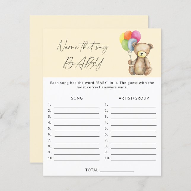 Namn det där sång-babyduschspelet - Björn (Fram/baksida)