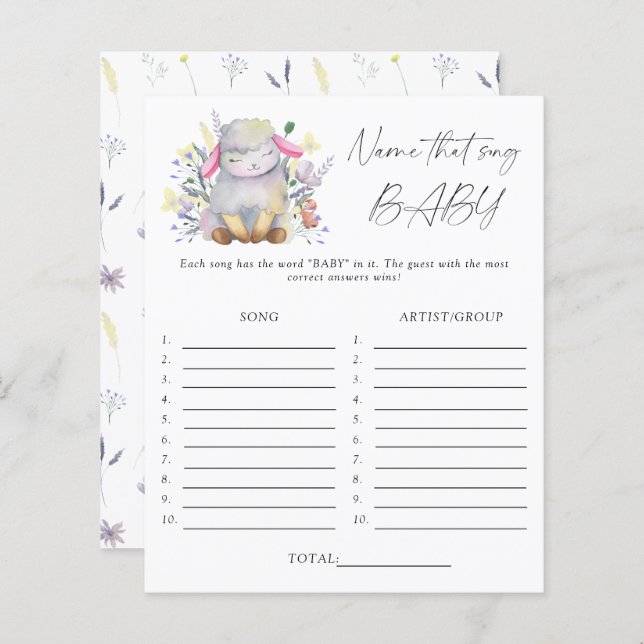 Namn det där sång-babyduschspelet - lamm (Fram/baksida)