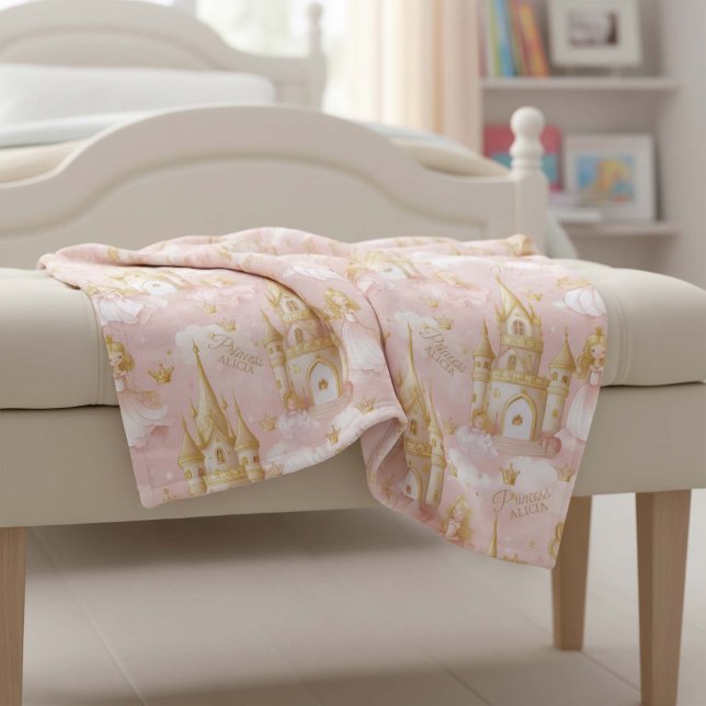 Namn Din prinsessa och Castle Rosa ID1053 Fleecefilt (Skapare uppladdad)