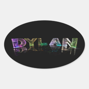 Namn Dylan i 3D Ljus (foto) Ovalt Klistermärke