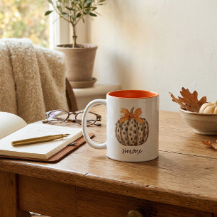 Namn Editable Cute Orange Pumpkin Harvest Fall Två-Tonad Mugg