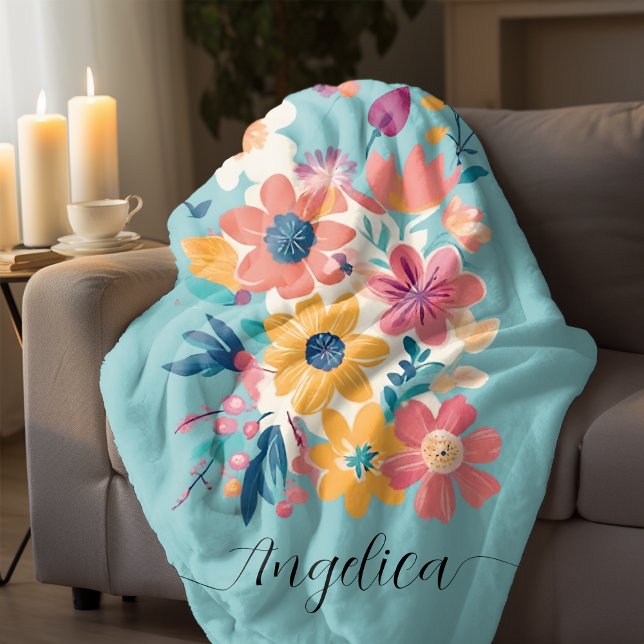 Namn Elegant Blommigt Flowers Mönster Fleece Blank (Name Elegant Floral Flowers Pattern Fleece Blanket)