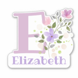 Namn Elizabeth plus Initial med Blommigt Design Klistermärken