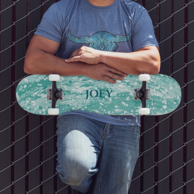 Namn eller initialer Teal Paintsfläckar Skateboard (Utomhus 3)