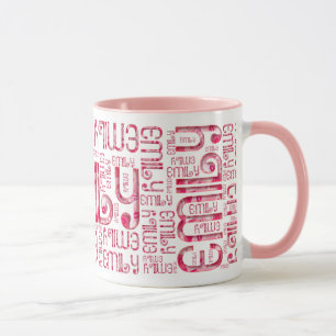 Namn Emily Cute Kärlek Hearts Typography Mugg