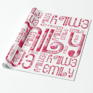 Namn Emily Cute Rosa Kärlek Heart Kiss Typography Presentpapper
