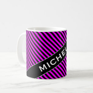 Namn + Enkel Fuchsia & svart randmönstermugg Kaffemugg