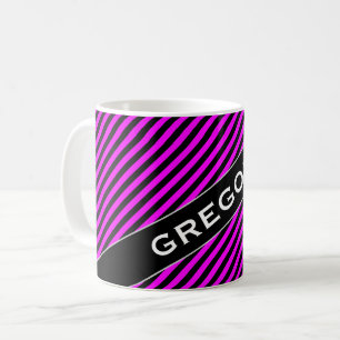 Namn + Enkel Fuchsia & svart randmönstermugg Kaffemugg