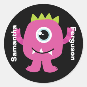 Namn-etikett/märke - Rosa Monster Design Runt Klistermärke