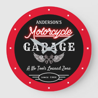 Namn Faux Neon Garage sedan röd svart Stor Klocka