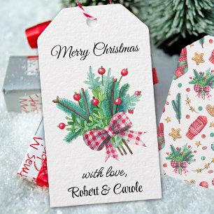 Namn, Fir Grenar Red Berries Juletiketter Presentetikett