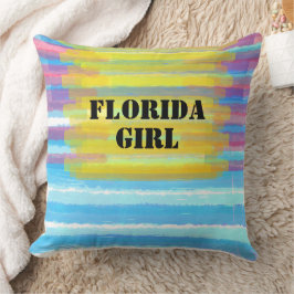 Namn Florida Flickan Rosa Blå Solnedgång Akvarell Kudde