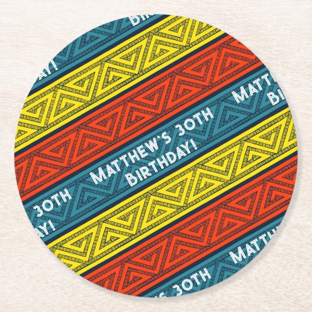 Namn & Födelsedagsfest Blue & Red Celtic Rand Underlägg Papper Rund (Framsidan)