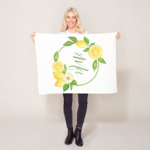 Namn för baby för beställnings- Monogramcitron Fleecefilt