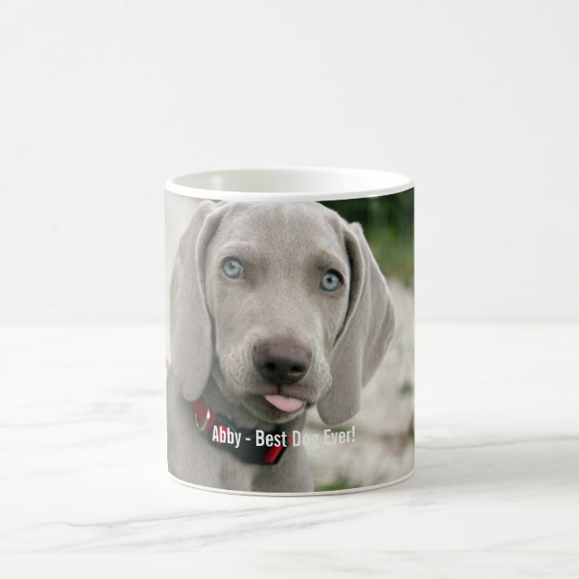 Namn för foto för personligWeimaraner hund och Kaffemugg (Center)