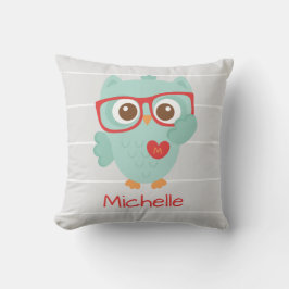 Namn för gullig uggla-, personligw & märka med kudde