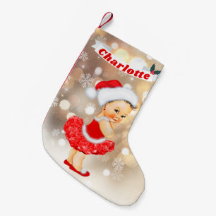 Namn för Monogram för gullig Santa flicka rött Liten Julstrumpa