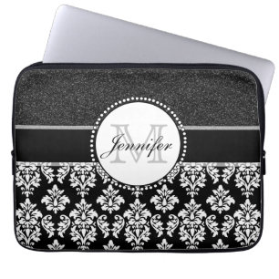 Namn för Monogram för vit för chicsvartglitter Laptop Fodral