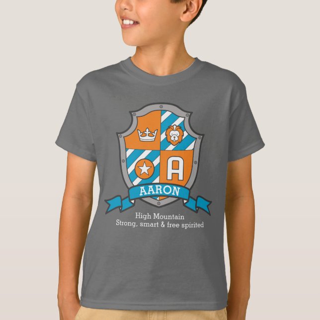 Namn för pojkar för Aaron brev A & menande riddare Tee Shirt (Framsida)