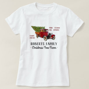 Namn för röd lastbil för julgranlantgårdvintag t shirt