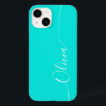 Namn för Turquise White Elegant Calligraphy-skript<br><div class="desc">Turcos Elegant White Calligraphy Script Anpassningsbar Personlig Namn iPhone 14 Smart Phone Case har en modern och enkel design för trendig och snyggt med din personlig namn i elegant-handskriven calligraphy-skripttypografi på turkobakgrunden. Designad av ©Evco Studio www.zazzle.com/store/evcostudio</div>