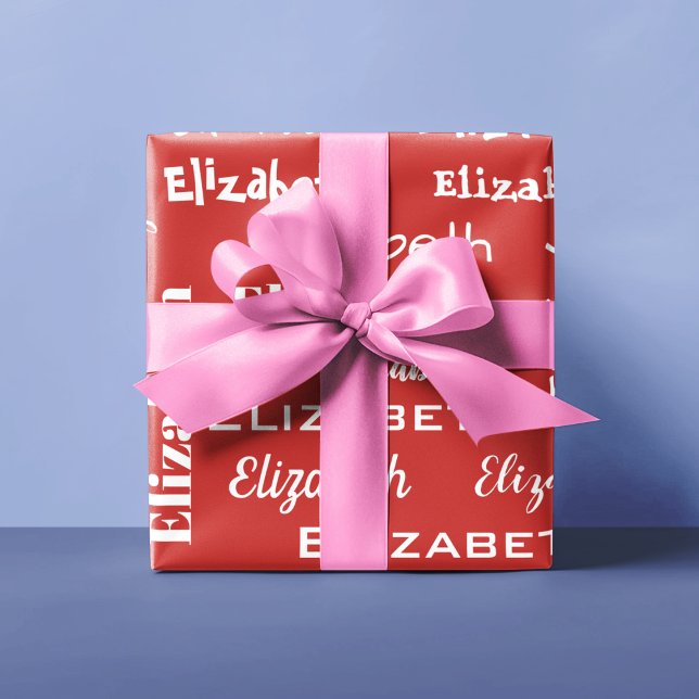 Namn - första Monogram Red Personlig Gift Presentpapper (Name Initial Monogram Red Personalized Gift Wrapping Paper)