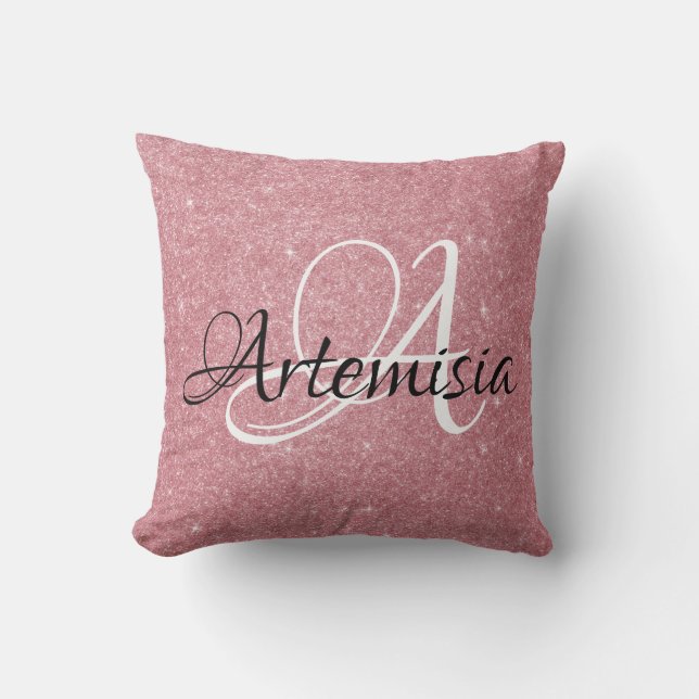 Namn - första Rosa ros Vit Gnistra Girly Sweet Kudde (Framsida)