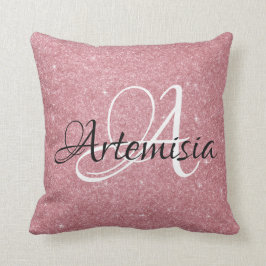 Namn - första Rosa ros Vit Gnistra Girly Sweet Kudde