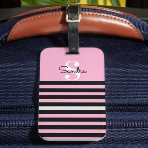 Namn, första Svarta och Rosa Rand Chicen Bagagebricka
