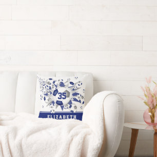 namn-fotbollar i blått grått-idrottsflickor stjärn kudde