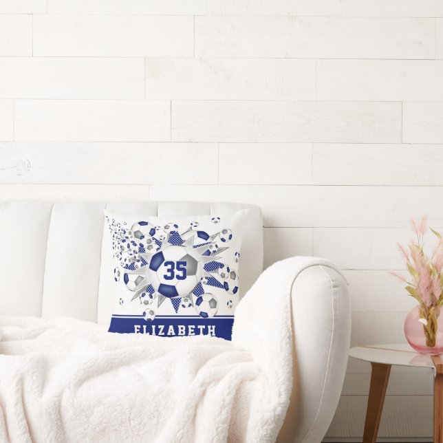 namn-fotbollar i blått grått-idrottsflickor stjärn kudde (Soffa)