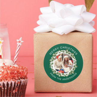 Namn-fotomiljeriet med enkel Elegant Runt Klistermärke