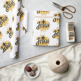 Namn från Jesus w/sunblomma&kor Wrapping Papper Presentpapper
