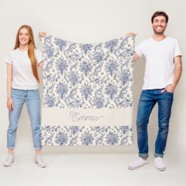 Namn Fransk Landsbygd Toile de Jouy Blått Mönster  Fleecefilt