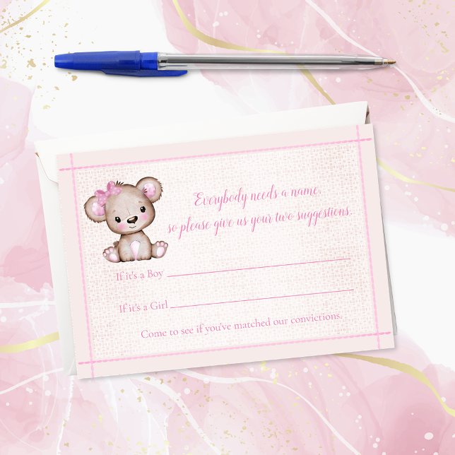 Namn Game Cute Brown Bear Girl Baby Shower Game Tilläggskort (Skapare uppladdad)