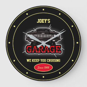 Namn Garage Car Graphic Roligt Slogan Black Stor Klocka