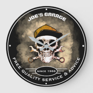 Namn Garage Skull Wrenches Smoke Slogan Stor Klocka