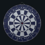 Namn Geometric Anpassningsbar för marinblå faux- i Darttavla<br><div class="desc">En klassisk ritbordsdesign med alternerande marinblått och faux-silver-folie trianglar. Ovanför och nedanför finns namn och ett meddelande som bågtext,  i grått-versaler.</div>